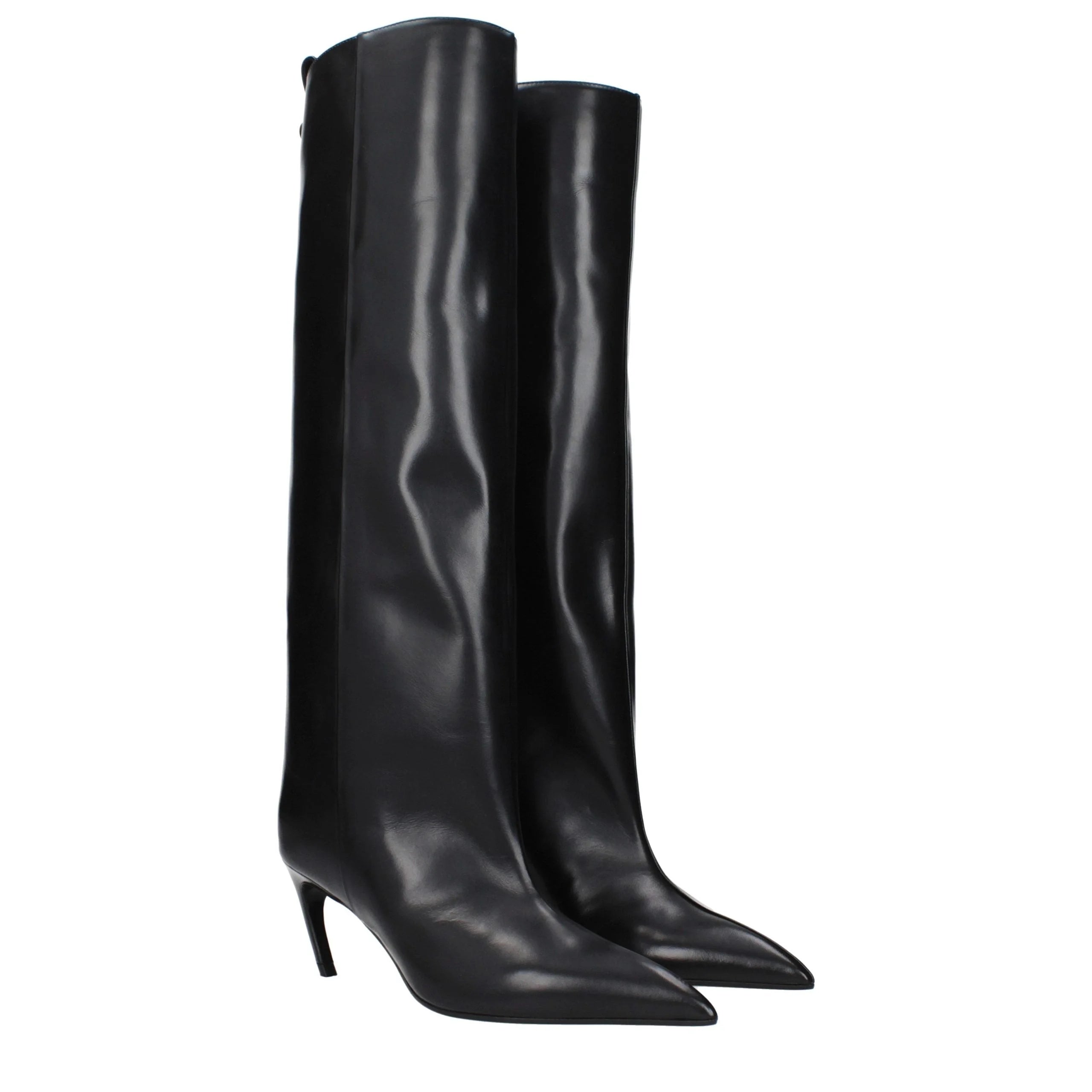 The Attico Black Leather High Heel Boots - EU36/US6