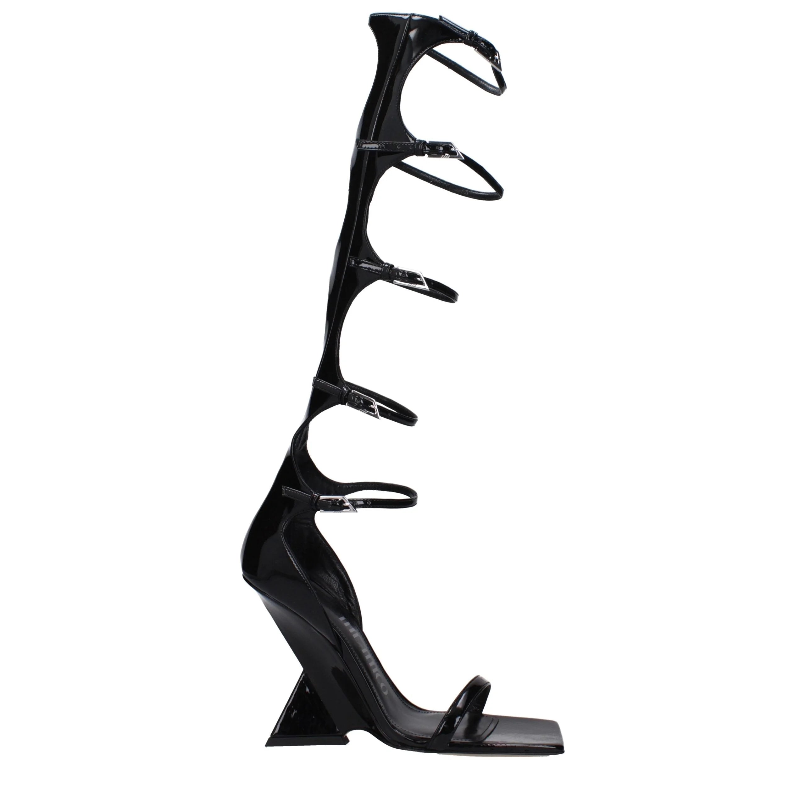 The Attico Black Leather Stiletto Heels Sandals - EU38/US8
