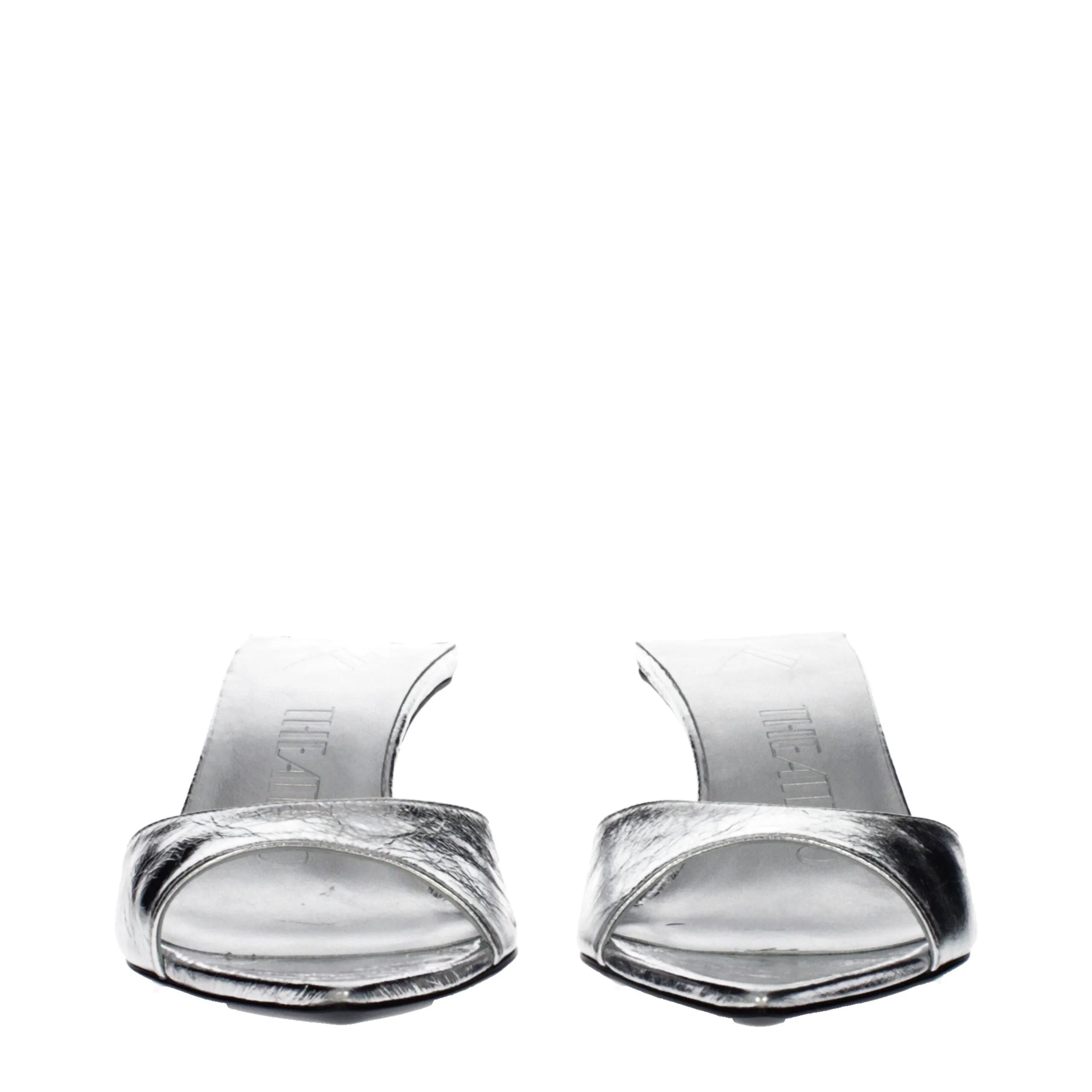 The Attico Gray Leather Flat Sandals