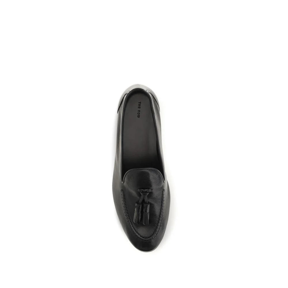 The Row Black Calf Leather Bos Taurus Slip-On Loafers - EU36/US6