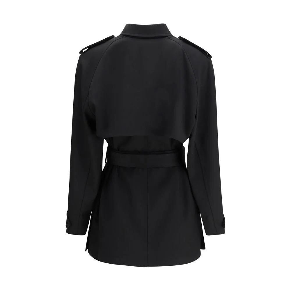 The Row Black Fleece Wool Trench Coat - 6