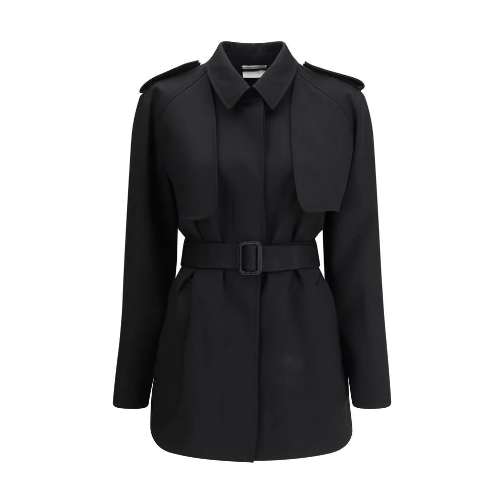 The Row Black Fleece Wool Trench Coat - 6
