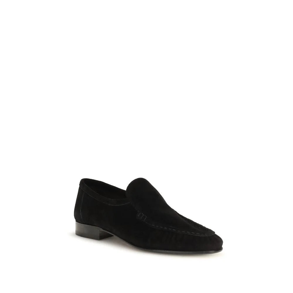 The Row Black Suede Leather Slip-On Loafers