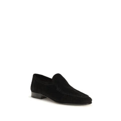 The Row Black Suede Leather Slip-On Loafers