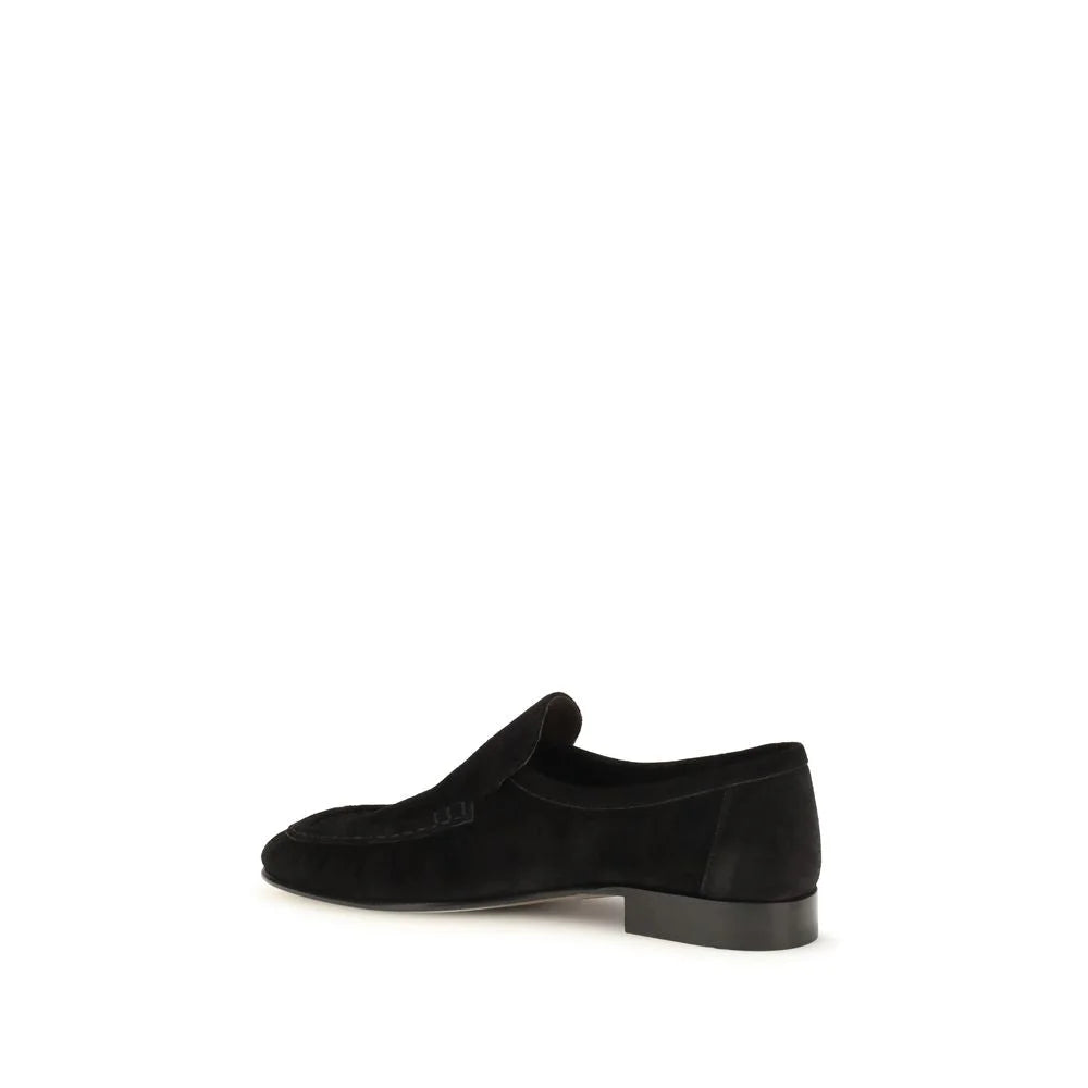 The Row Black Suede Leather Slip-On Loafers