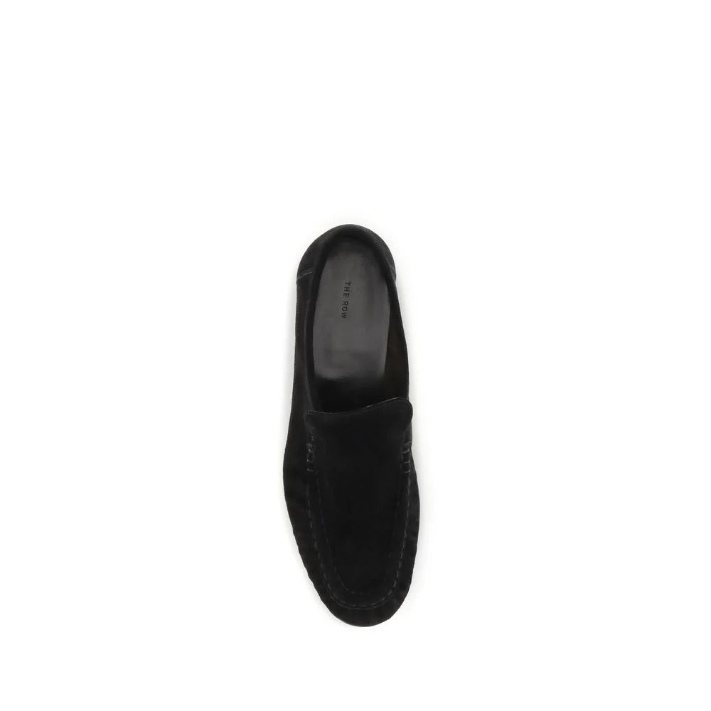 The Row Black Suede Leather Slip-On Loafers