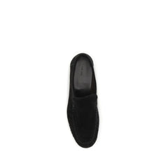 The Row Black Suede Leather Slip-On Loafers