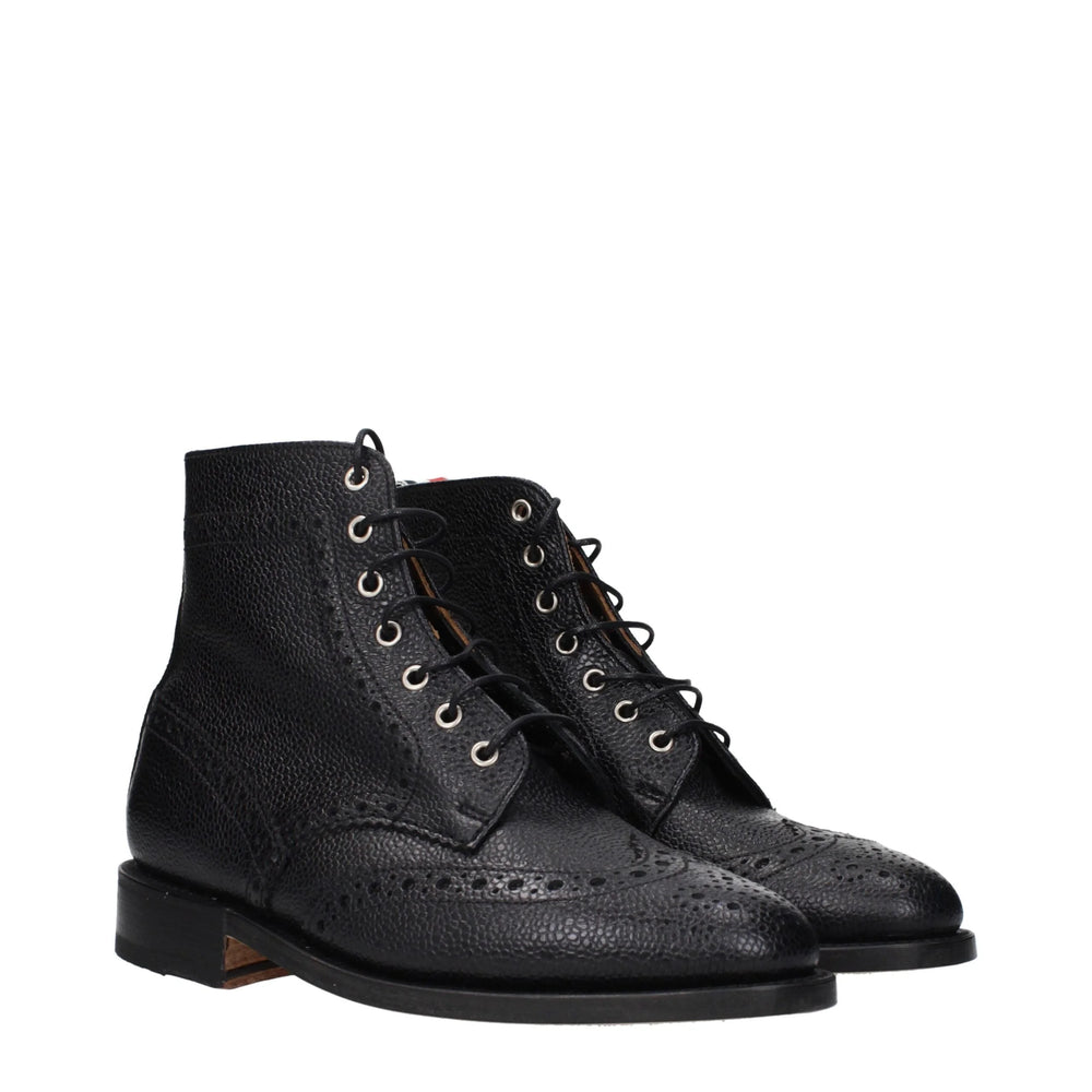 Thom Browne Black Leather Ankle Boots - EU37/US7