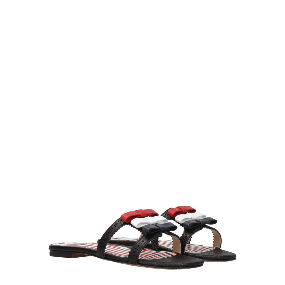 Thom Browne Black Leather Slippers Sandals