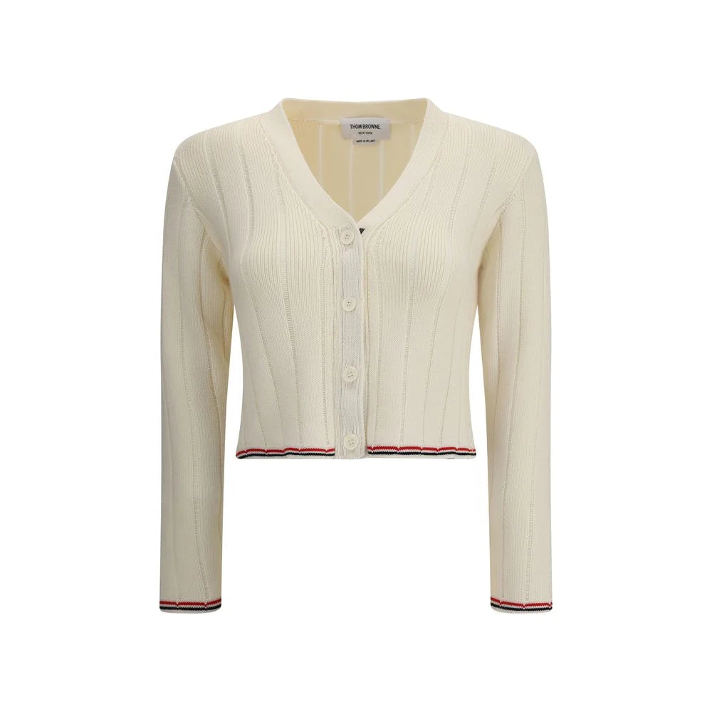 Thom Browne Ladder Full Needle Rib Stitch V Neck Car - Cardigans