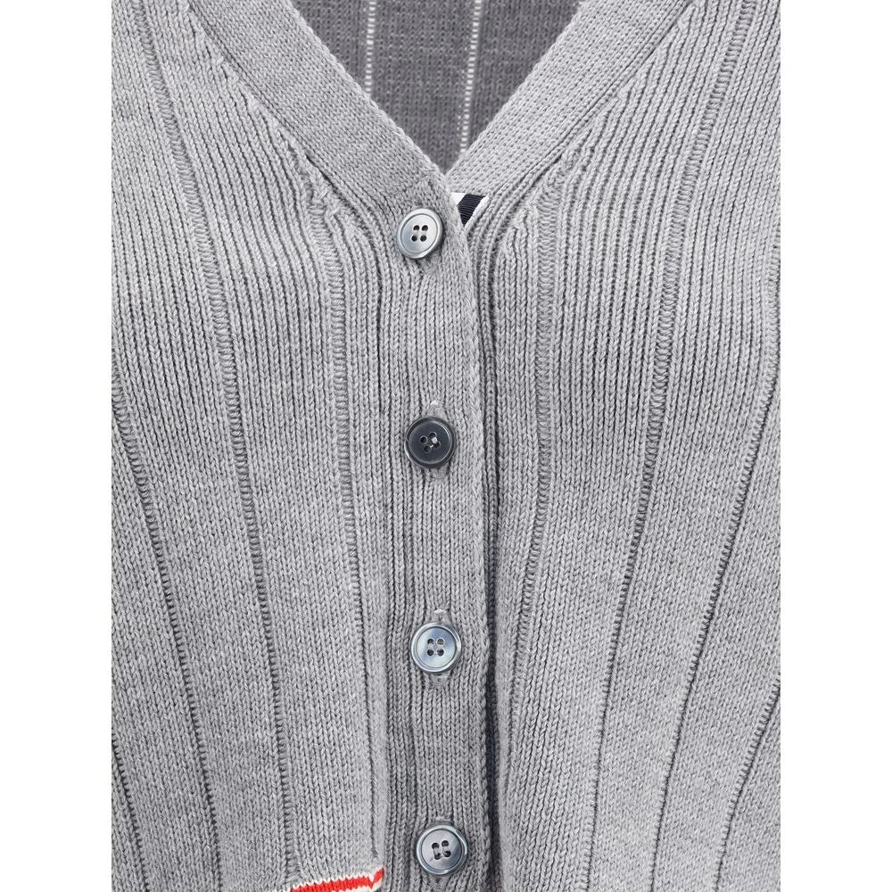 Thom Browne Ladder Full Needle Rib Stitch V Neck Car - Cardigans