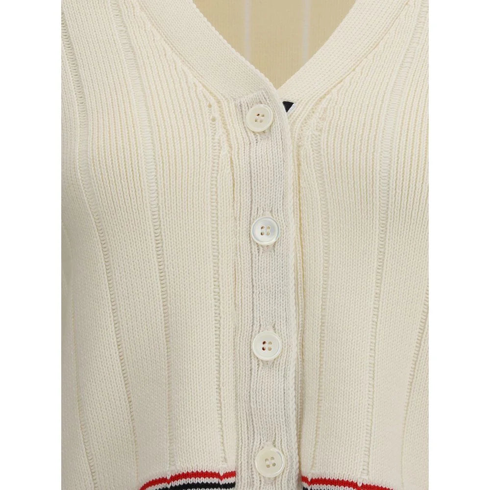 Thom Browne Ladder Full Needle Rib Stitch V Neck Car - Cardigans