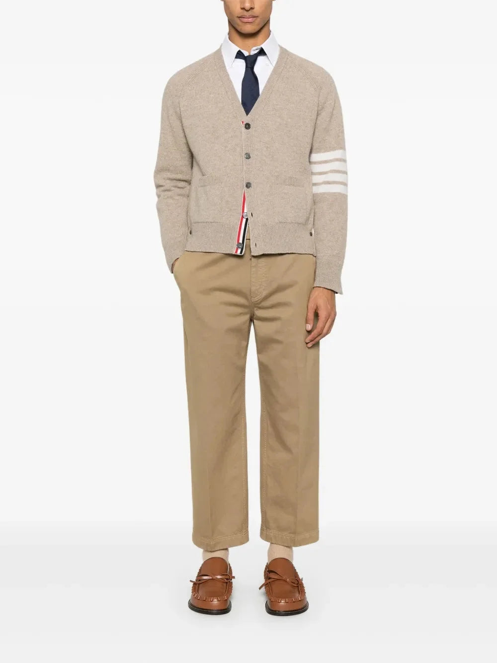 Thom Browne Shetland Wool 4-Bar Relaxed Fit V Neck Cardigan - Cardigans
