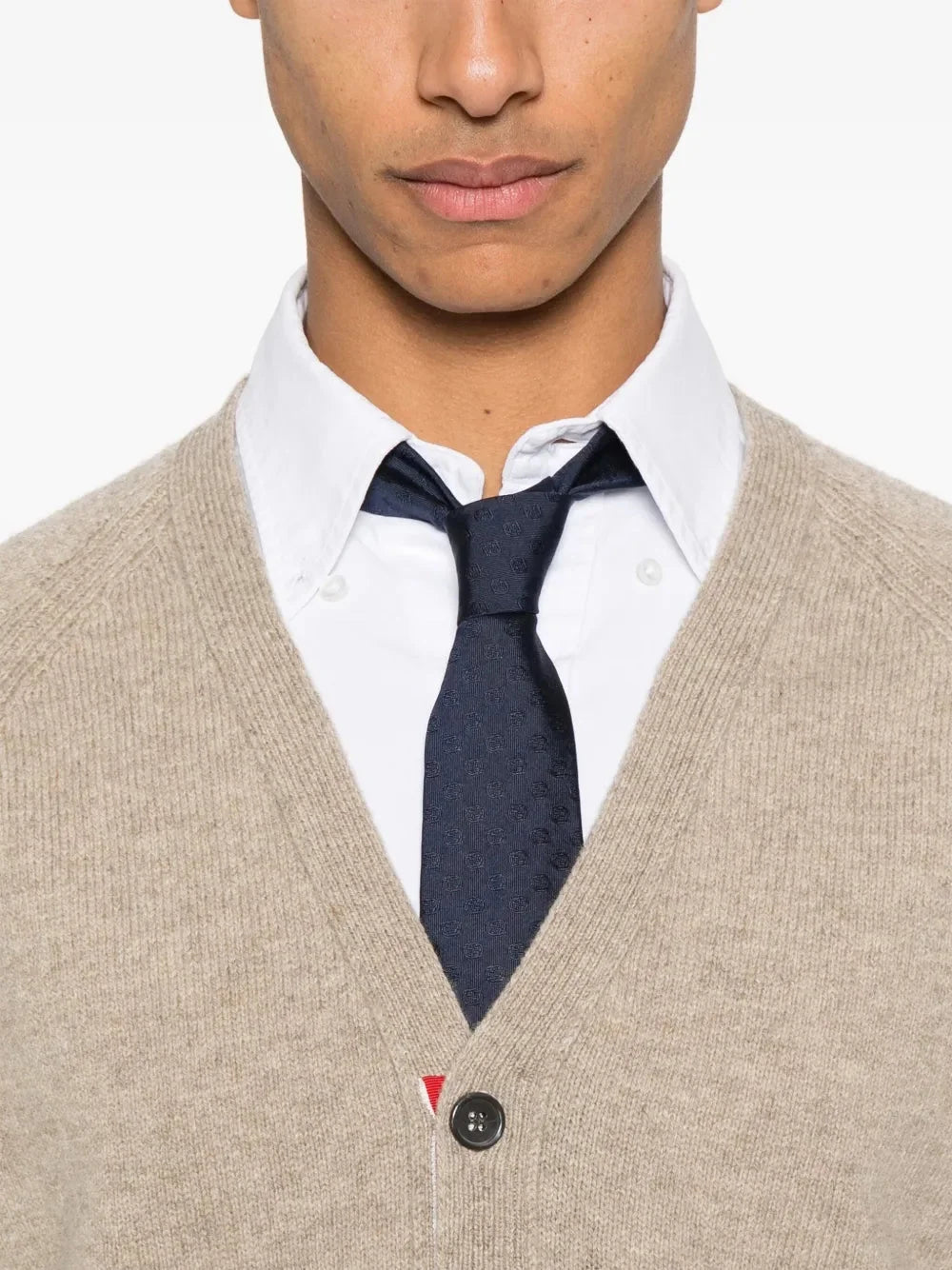 Thom Browne Shetland Wool 4-Bar Relaxed Fit V Neck Cardigan - Cardigans