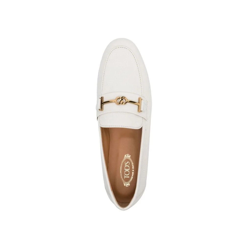 Tod’s White Calfskin Slip-On Loafers