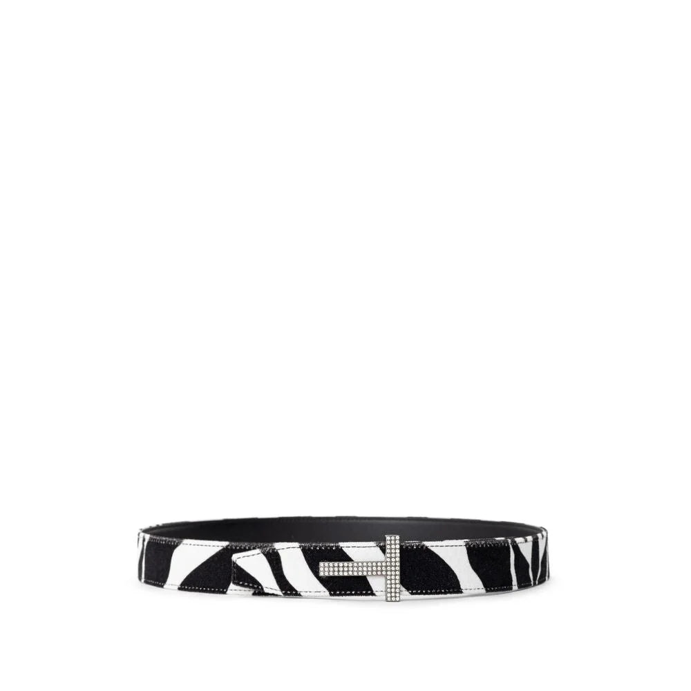 Cinturón de cuero blanco y negro Tom Ford