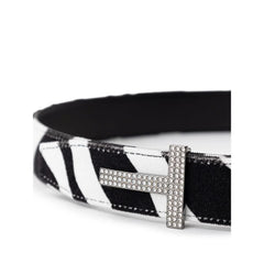 Cinturón de cuero blanco y negro Tom Ford