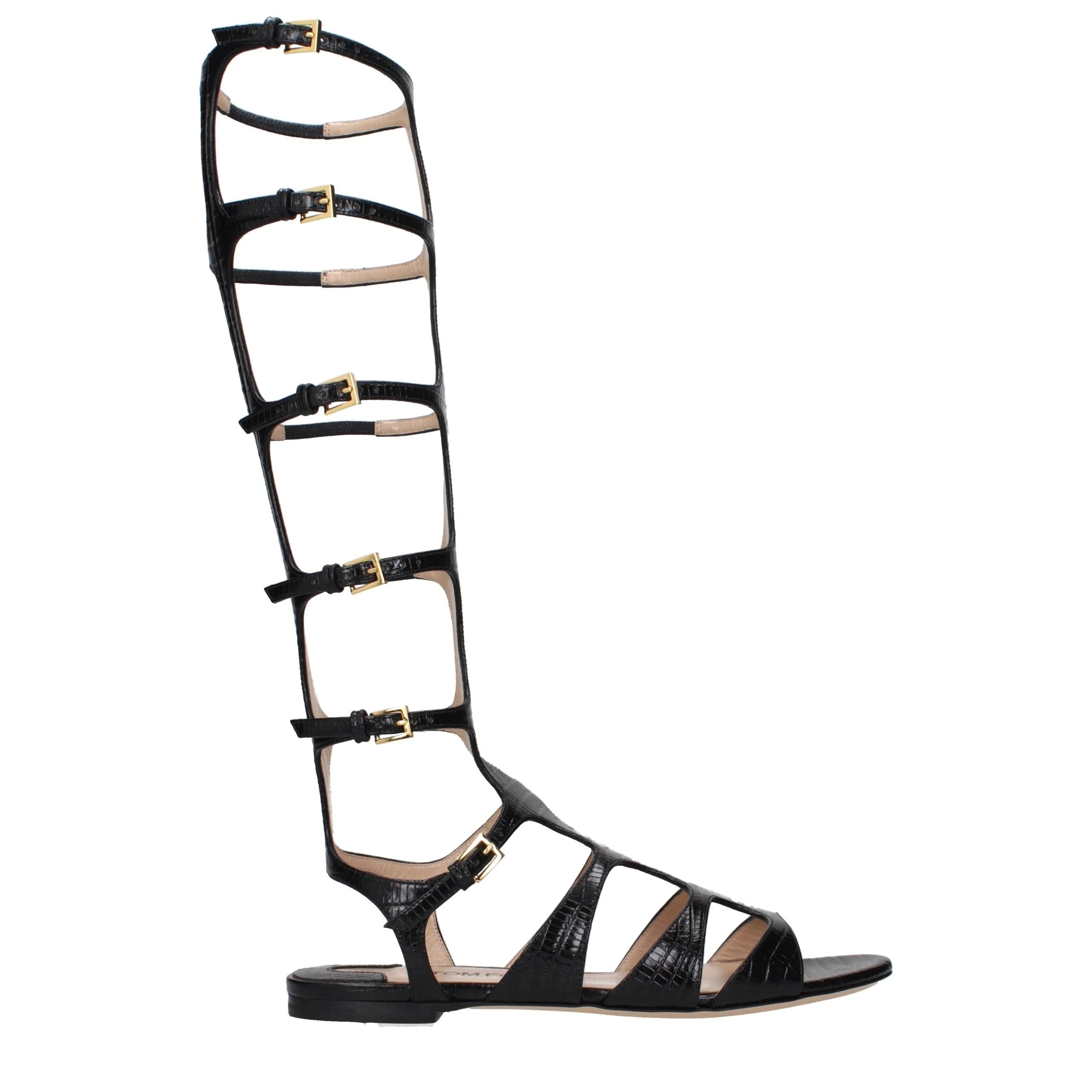 Tom Ford Black Leather Strap-On Sandals - EU36/US6
