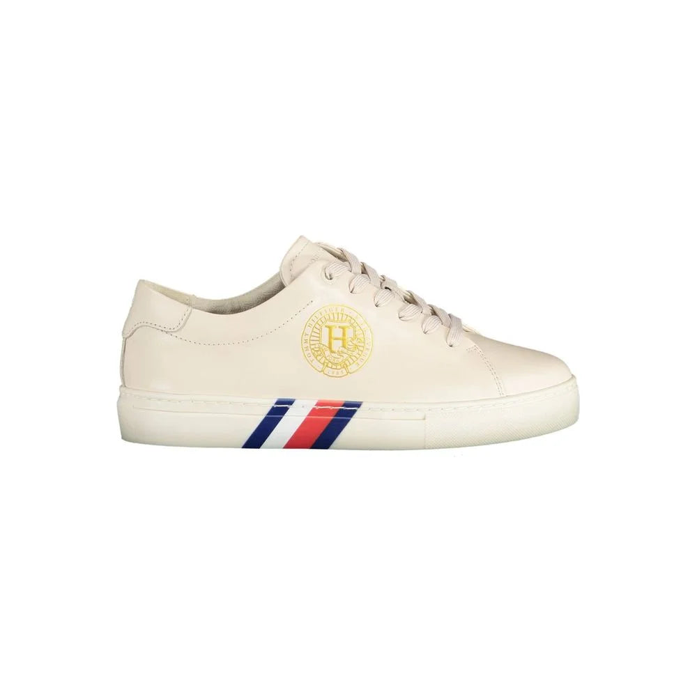 Tommy Hilfiger Beige Leather Women Sneaker - Sneakers
