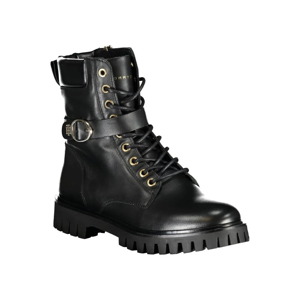 Tommy Hilfiger Black Leather Women Boot - EU36/US6