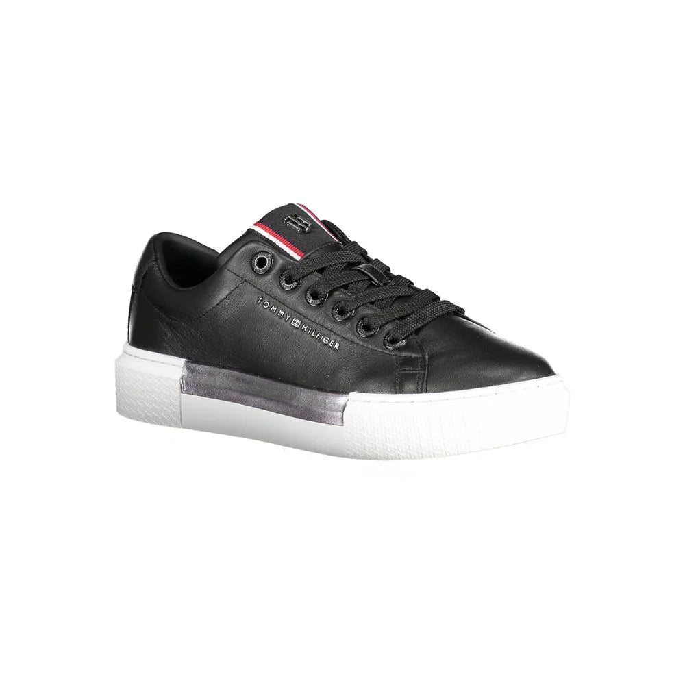 Tommy Hilfiger Black Leather Women Sneaker - Sneakers