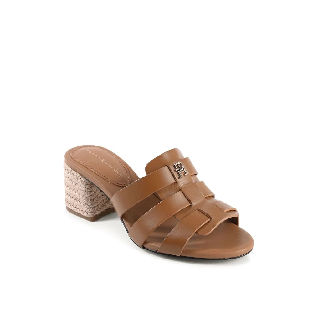 Tommy Hilfiger Brown Leather Platform Sandals - EU38/US8 - Sandals