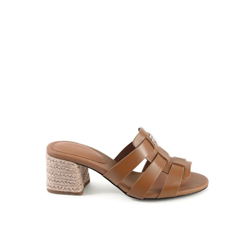 Tommy Hilfiger Brown Leather Platform Sandals - EU38/US8 - Sandals