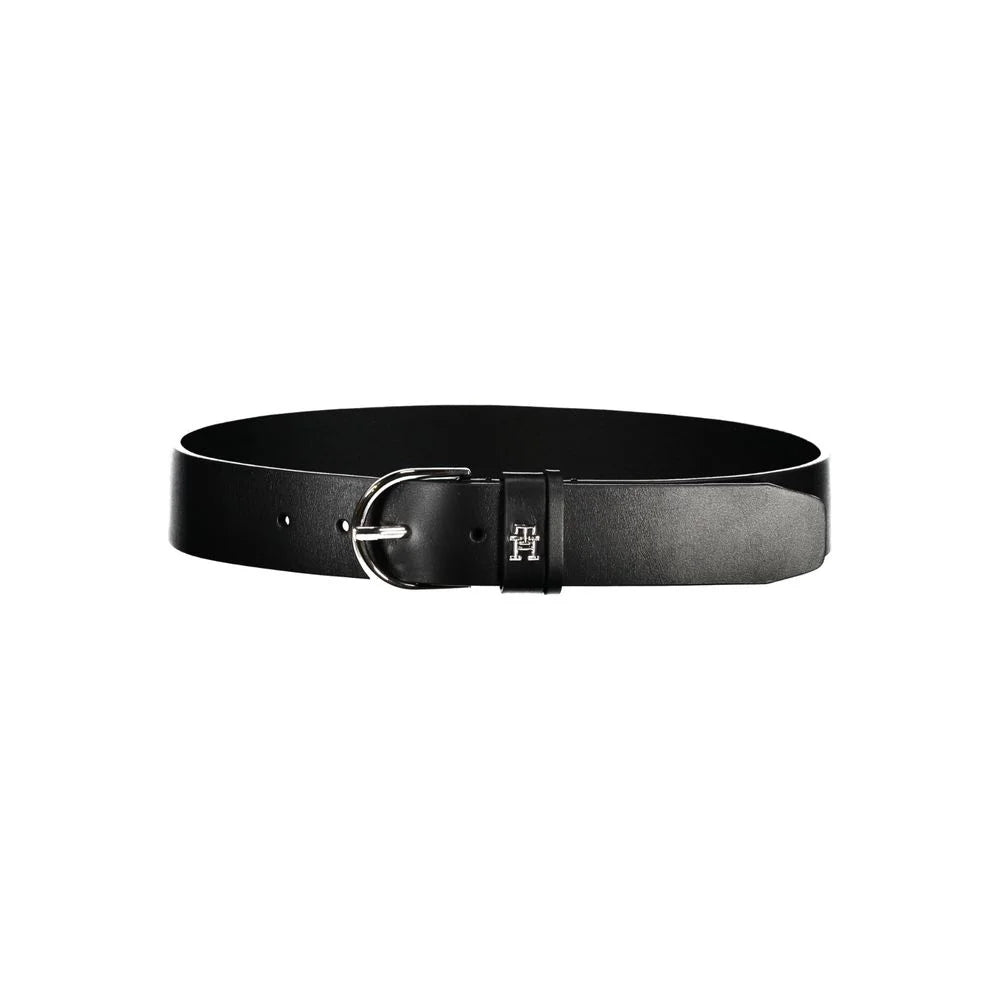 Tommy Hilfiger Chic Black Leather Belt with Metal Buckle - Belts