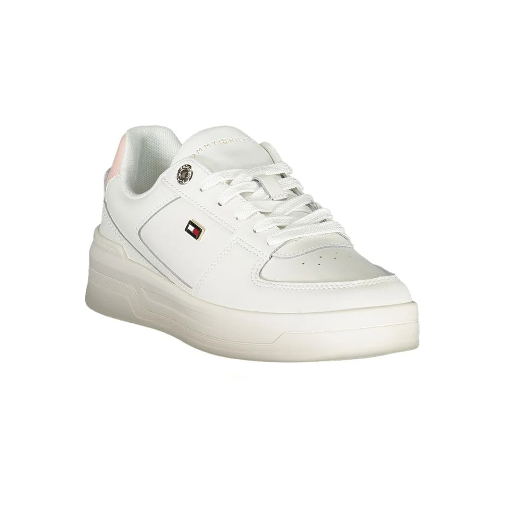 Tommy Hilfiger Elegant White Lace-Up Sneakers with Contrast Detail - Sneakers