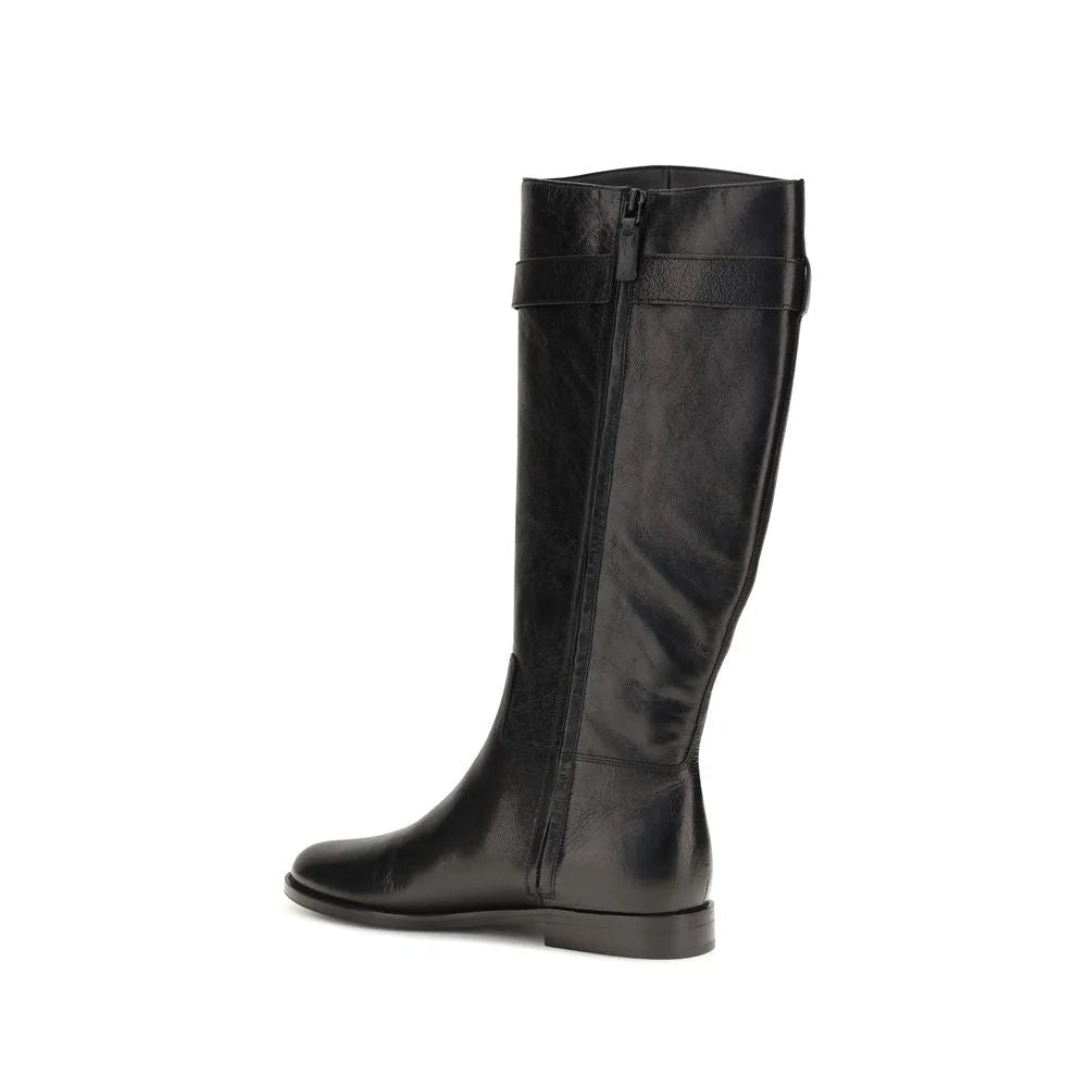 Tory Burch Black Calf Leather Bos Taurus Lace-Up Boots
