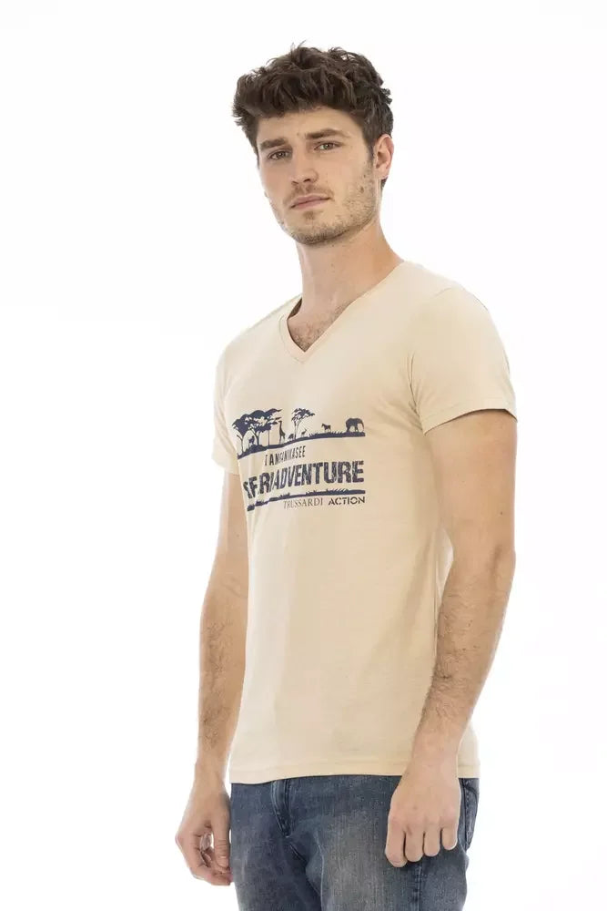 Trussardi Action Beige Cotton Men T-Shirt - T-Shirts