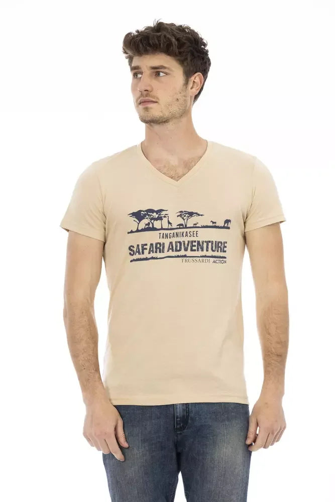 Trussardi Action Beige Cotton Men T-Shirt - T-Shirts