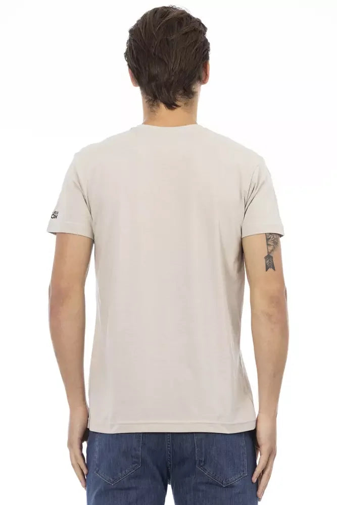 Trussardi Action Beige Cotton Men V-neck T-shirt - T-Shirts
