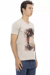 Trussardi Action Beige Cotton Men V-neck T-shirt - T-Shirts