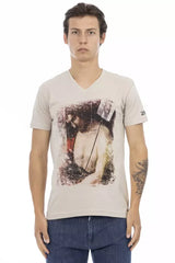 Trussardi Action Beige Cotton Men V-neck T-shirt - T-Shirts