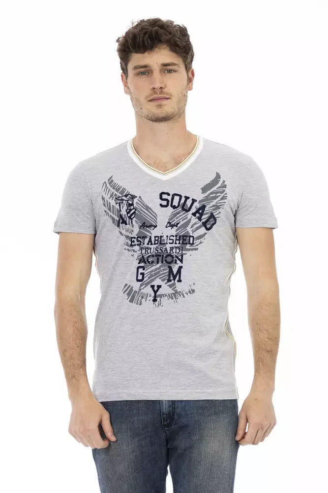Trussardi Action Gray Cotton Men T-Shirt - T-Shirts