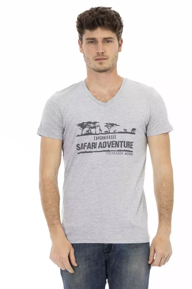 Trussardi Action Gray Cotton Men T-Shirt - T-Shirts