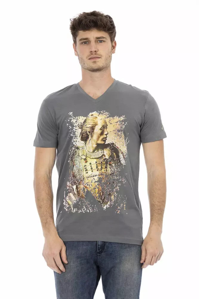 Trussardi Action Gray Cotton Men’s V-Neck T-Shirt - T-Shirts