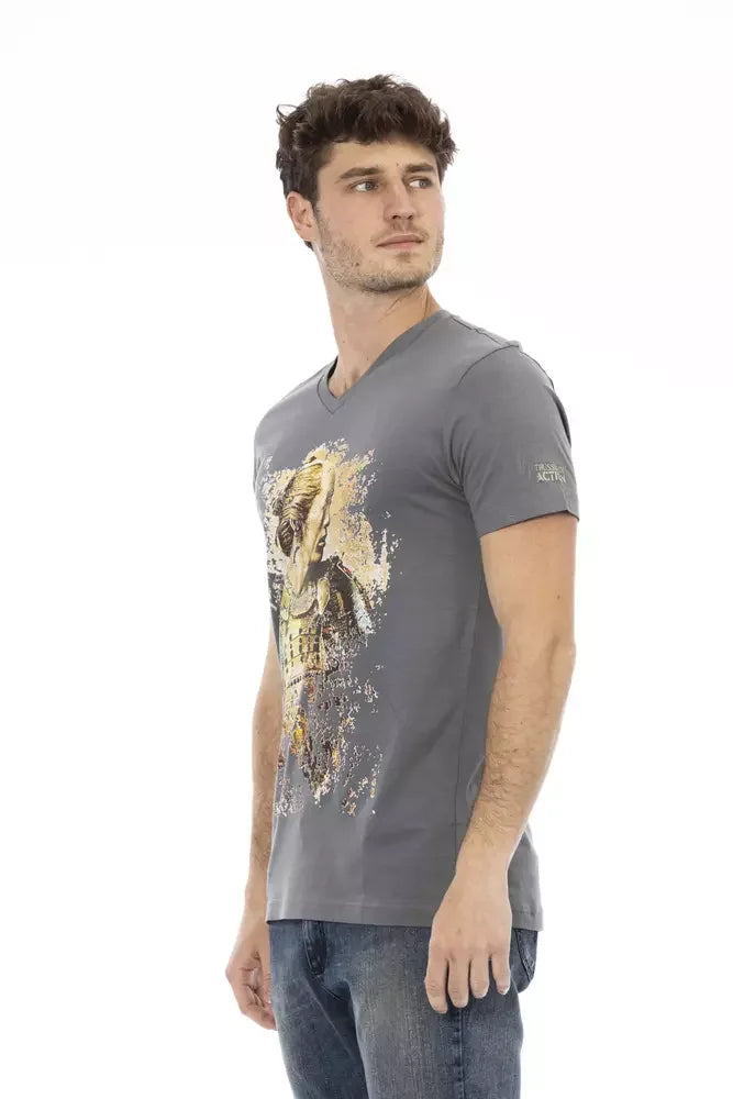 Trussardi Action Gray Cotton Men’s V-Neck T-Shirt - T-Shirts