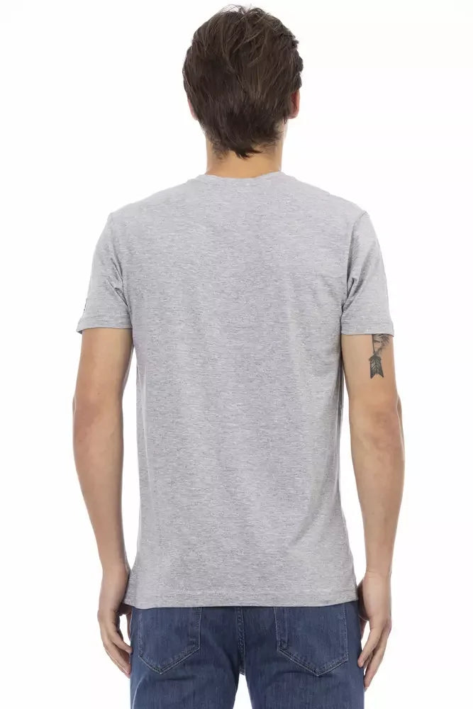 Trussardi Action Gray Cotton Men’s V-Neck T-Shirt - T-Shirts