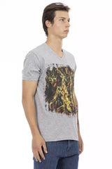 Trussardi Action Gray Cotton Men’s V-Neck T-Shirt - T-Shirts