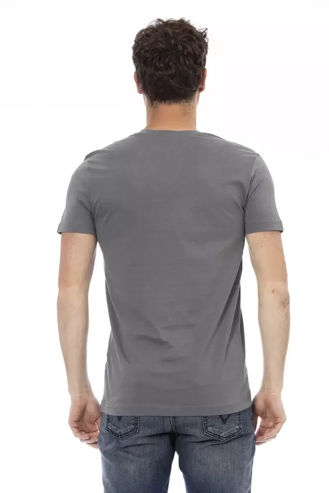 Trussardi Action Gray Cotton Men’s V-Neck T-Shirt - T-Shirts