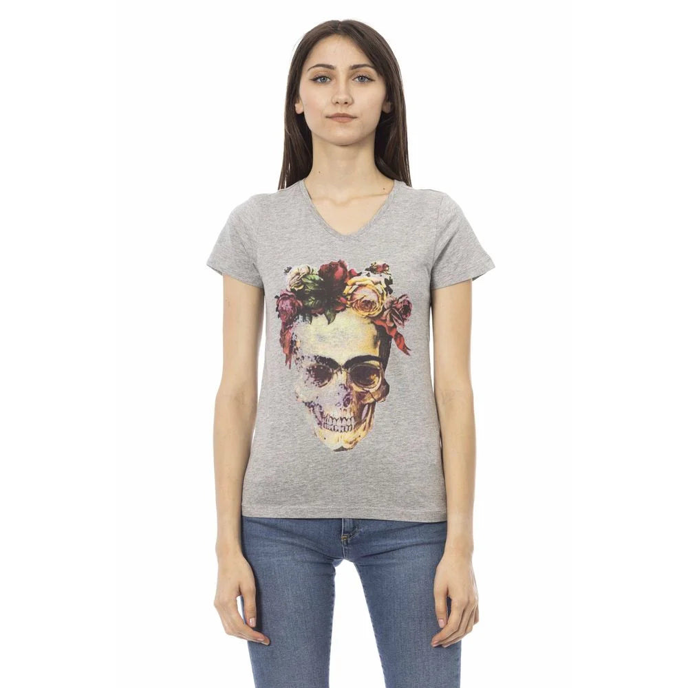 Trussardi Action Gray Cotton Women V-Neck Top - T-Shirts