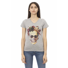 Trussardi Action Gray Cotton Women V-Neck Top - T-Shirts