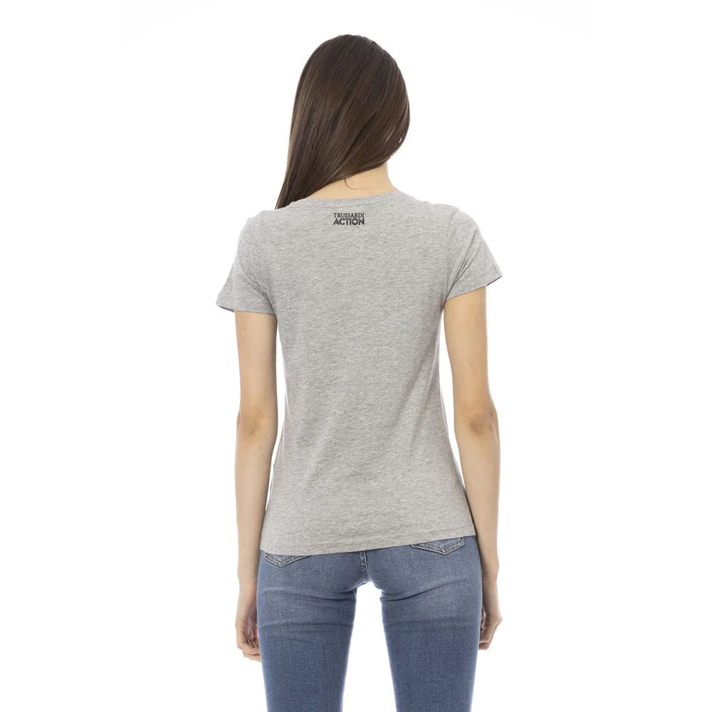 Trussardi Action Gray Cotton Women V-Neck Top - T-Shirts