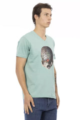 Trussardi Action Green Cotton Men’s V-Neck T-Shirt - T-Shirts