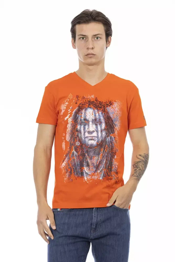 Trussardi Action Orange Cotton Men V-Neck T-Shirt - T-Shirts