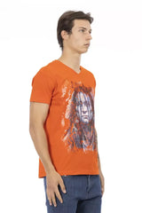 Trussardi Action Orange Cotton Men V-Neck T-Shirt - T-Shirts
