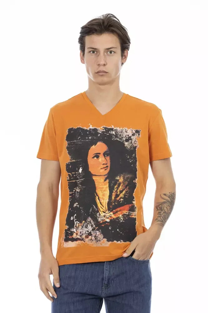 Trussardi Action Orange Cotton Men’s V-Neck T-Shirt - T-Shirts