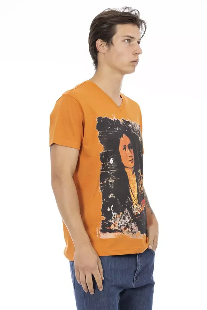 Trussardi Action Orange Cotton Men’s V-Neck T-Shirt - T-Shirts